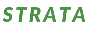 Logo of AFAvH's annual newsletter, Strata, in green type.