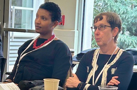 Photo of attendees at AvH meeting, Akasemi Newsome (board member) and Kathy Yelick.