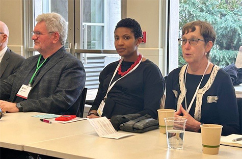 Panel photo of Robert Schloegl, Akasemi Newsome, and Kathy Yelick.