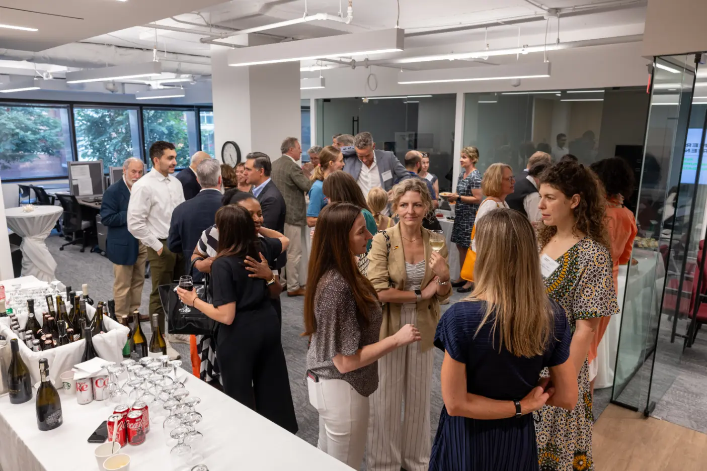 Image of the AFAvH office warming party, emphasizing discussions.